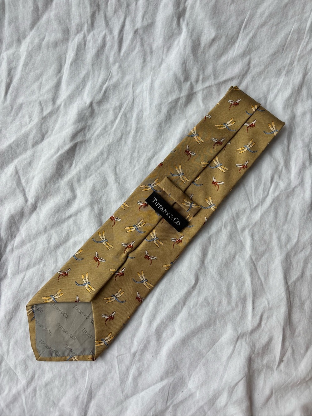 Tiffany & Co. Men's Gold Silk Tie with Dragonfly Motif
